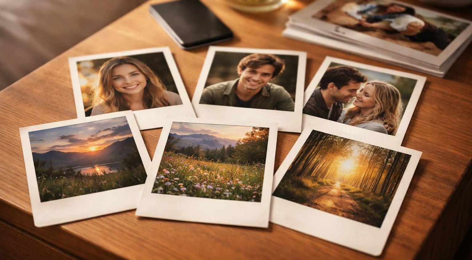 Распечатанные фотографии в ретро-стиле Polaroid с белыми полями